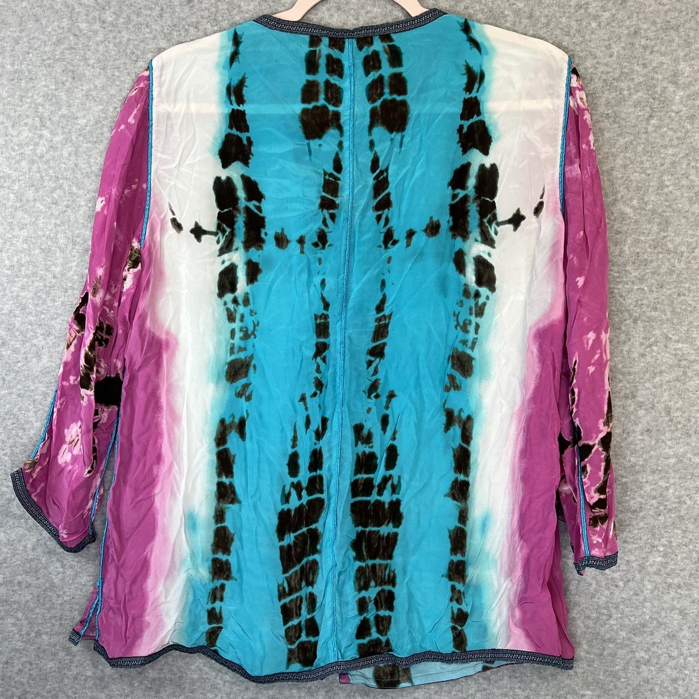 John Mark M Viscose Sheer Tunic Blouse Pink Turquoise Boho Art to Wear India 51